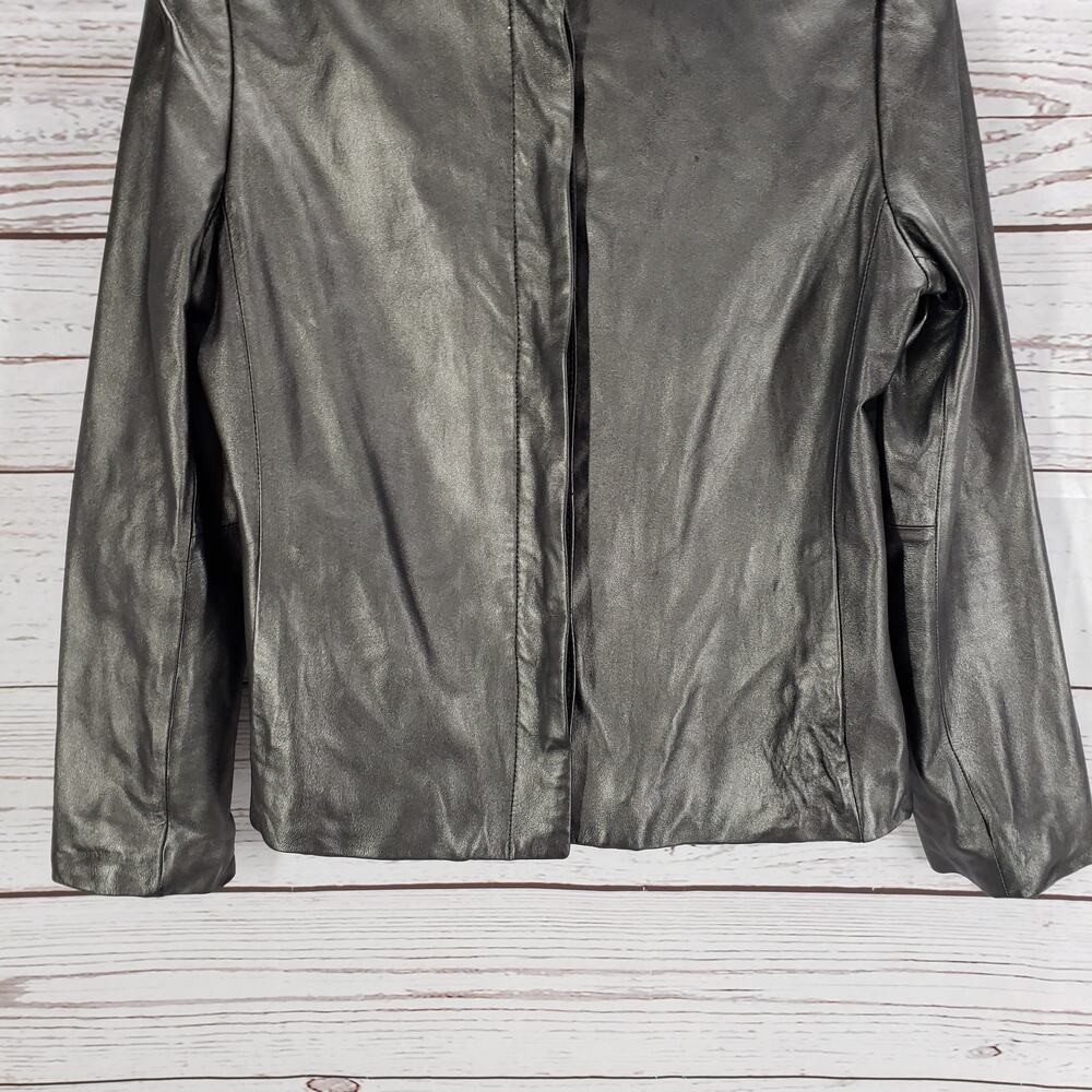 Jones New York Women's Gray Soft Leather Button Front Jacket Size 8 - Picture 4 of 15